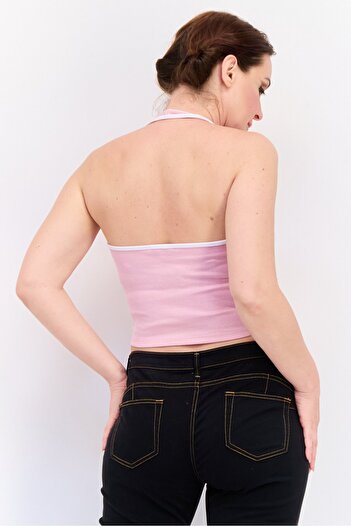 Don't Call Me Jennyfer Women Halter Neck Textured Sleeveless Top, Pink
