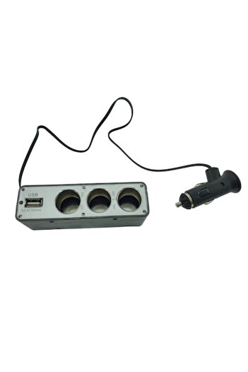 Dali Car charger with 1xUSB A and 3x cigarette lighter sockets, 50cm cable, 12V/5V, 60W, black-silver