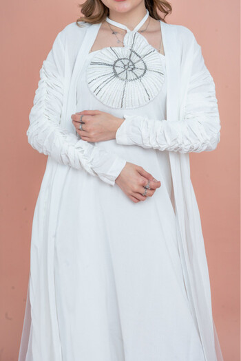 IKKXA Silver Glamour Sheer Sleeve Jalabiya