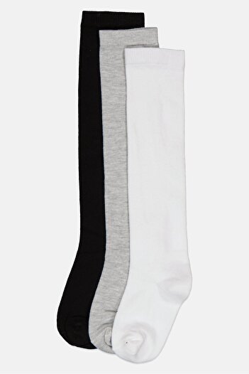 Bebe Kids Girl 3 Pair Plain Knee High Socks, Multicolor