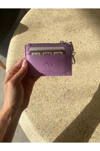 mlio Lilac Leather Card Holder Wallet with Keychain Ring and Zipper