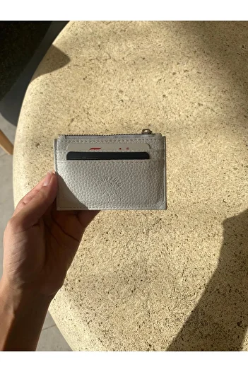 mlio White Leather Card Holder Wallet with Keychain Ring and Zipper