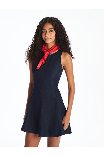 LC Waikiki Crew Neck Peplum Mini Jean Dress