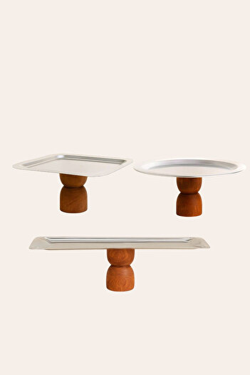 Mirilliahome Set of 3 Silver Presentation Plates – Wooden Leg Presentation Plate Dowry Set