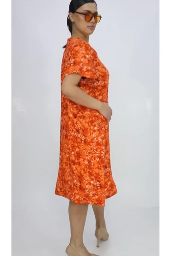 AKŞEN GİYİM Plus Size Women's 100% Cotton Viscose Short Sleeve Knee-Length Dress with Pattern
