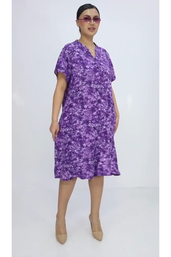 AKŞEN GİYİM Plus Size Women's 100% Cotton Viscose Short Sleeve Knee-Length Dress with Pattern