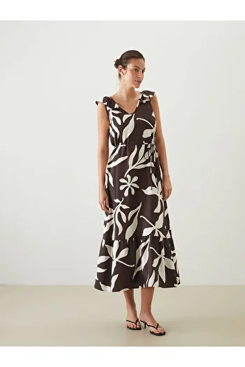 LC Waikiki V-Neck Floral Belted Dress