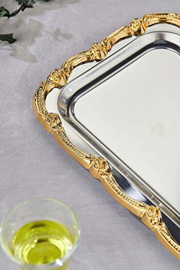 Turkco Baton Series Metal Presentation Promise Engagement Tray, Silver Tray Gold Accessory