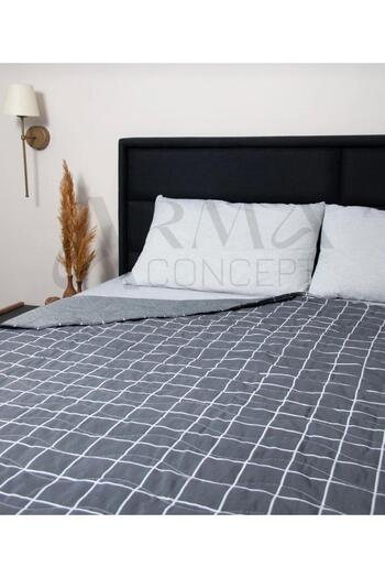 Arma Concept Double Square Pattern Multi-Purpose Bedspread-Pike Set & 2Pcs Pillowcases & Fitted Sheet