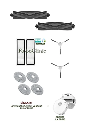 Roboclinic Dreame L10 Prime Robot Vacuum Cleaner Compatible Replacement Brush, Hepa Filter, Mop Set-10 Pieces