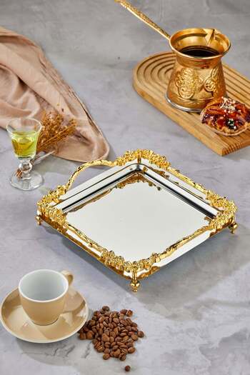 Turkco Rose Series Metal Presentation Promise Engagement Tray, Gold Tray Silver Accessory