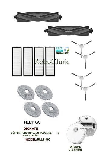 Roboclinic Dreame L10 Prime Robot Vacuum Cleaner Compatible Replacement Brush, Hepa Filter, Mop Set-14 Pieces
