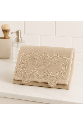 KAYABEY HOME Velvet Needlework Embroidered Hand Towel 30X50 cm - Single