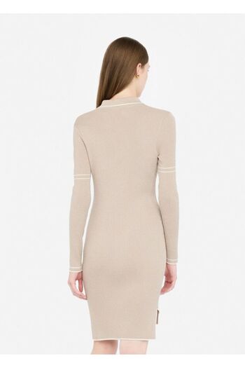 Liu Jo Women's Slim Fit Half Zip Polo Neck Long Sleeve Knitted Beige Dress Tf5028Ms49I-A4344