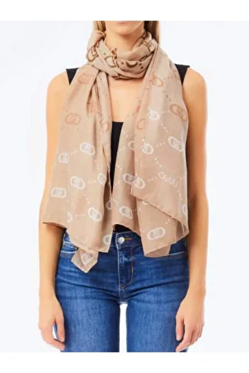 Liu Jo Women's Logo Patterned Lightweight Tassel Edge Brown Shawl & Scarf & Foulard 2f5080t0300-00070