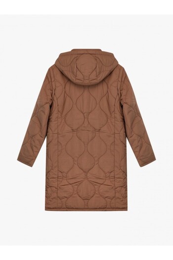 Liu Jo Women's Comfortable Fit Quilted Zipper Hooded Long Sleeve Brown Jacket Tf5160T9805-81324