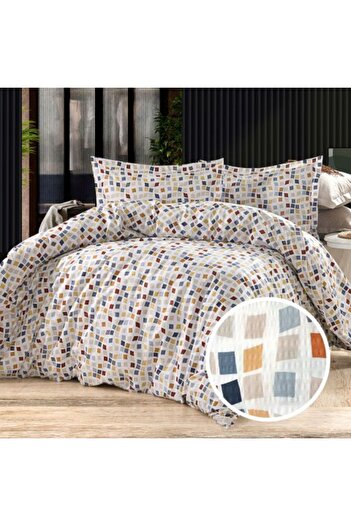 Ralex Double Bed Linen Creponated 100% Cotton, Bed Sheet 200 x 230 cm, Duvet 180 x 215 cm, 2 Pillowcases 5
