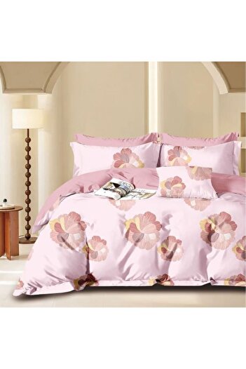 Ralex Double Bed Linen 6 Pieces Percale Cotton 100%, Pink/Yellow Flowers, Pucioasa