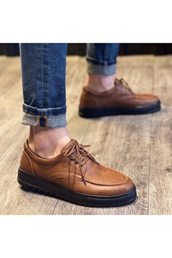 Lucy Shoes KN-T12 Erkek Günlük Bağcıklı Cilt Klasik Ayakkabı CST - Taba