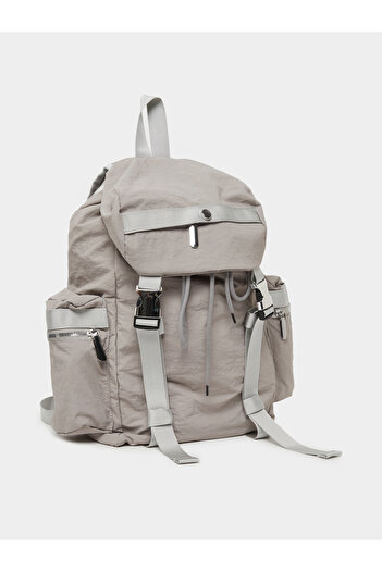 Styli Women Grey Buckle Strap Backpack
