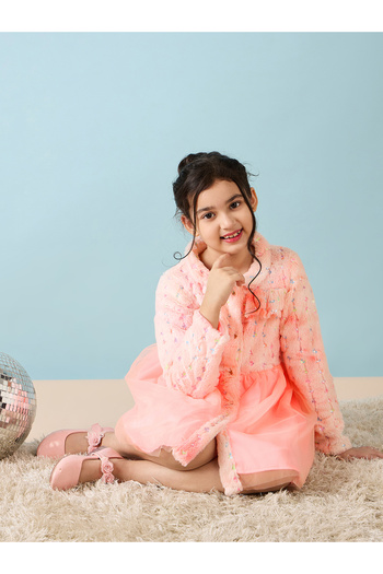 Stylo Bug By Styli Sequined Fleece Sleeve Embellished Dress
