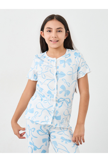 Styli Ribbon Print Top and Pyjama Set