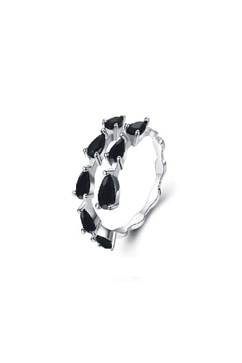 Belora Silver Ring, Elegant, Black Awn, Adjustable Model