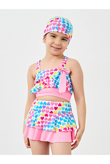 Styli Set of 3 - Heart Print Swim Top, Skirt and Cap