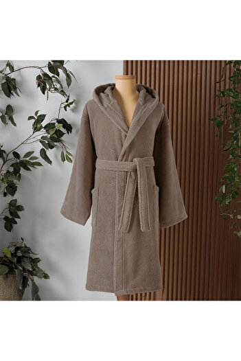 Altınbaşak Dolce Microcotton Hooded Unisex Bathrobe Beige