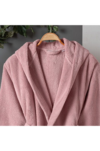 Altınbaşak Dolce Microcotton Kapşonlu Kadın Bornoz Pudra