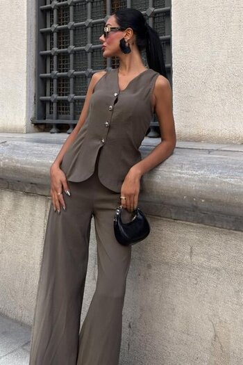 JANES Lace-up back vest plazza pants modal set 10202-08