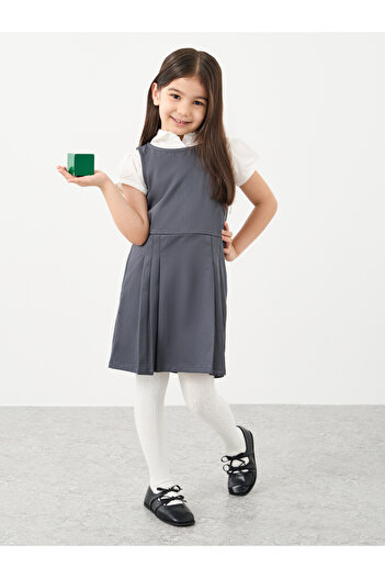 Styli Girls Grey Pinafore Dress with Side Pocket