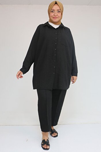 Eslina 57049 Plus Size Men's Collared Trousers Suit - Black