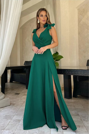 MADAM Women's Strap Double Breasted Neckline Long Slit Dress, Special Occasion-Graduation and Evening Dress
