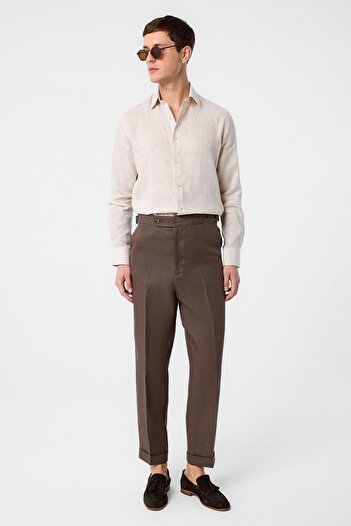 Antioch Light Brown 100% Linen Italian Cut Men's Trousers