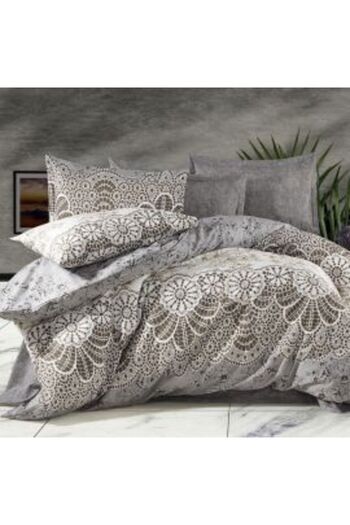 Ralex Double Bed Linen Set, Ranforce Cotton, 4 Pieces, Beige/Grey, Pucioasa