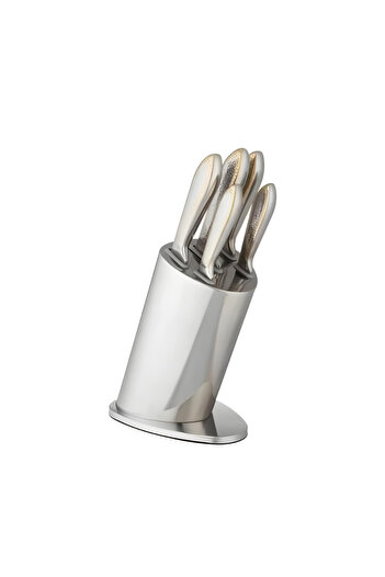 Generic 5-Piece Frosted Gold Stainless Steel Knife Set with Stand