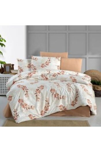 Ralex Double Bed Linen 100% Cotton Ranforce 4 Pieces 240 x 260 cm, Branches, White / Orange, Pucioasa