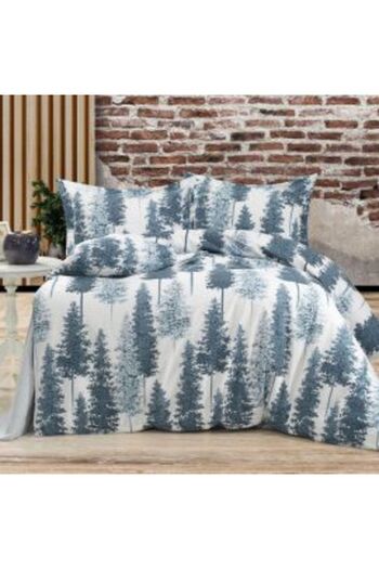Ralex Double Bed Linen Set Ranforce Cotton 4 Pieces, Blue-Cream