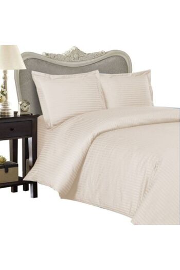 HomePuls Double bedding set with 2 duvet covers - Damask Polycotton 1 cm stripe, sheet 230 x 260 cm, 2 pillow