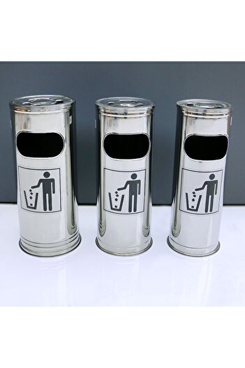alharbi22est Stainless steel wastebasket set with top ashtray, 3-piece set
