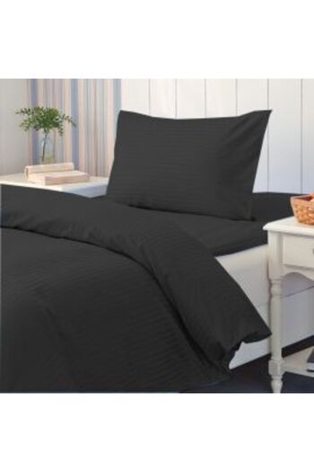HomePuls Bed Linen with Elastic for Mattress Damask Polycotton Stripe 1 cm, Black