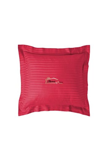 HomePuls Damask Polycotton Pillowcase 1 cm Stripe, 40 x 40 cm with 3.5 cm Border, Persian Red