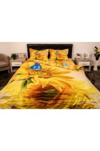 Ralex Double Bedding Set 4 Pieces 220 x 230 cm Digital Print 3D, Yellow Sunflower Pucioasa