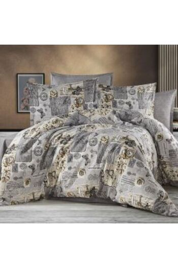 Ralex Double Bed Linen Cotton Ranforce 4 Pieces - Gray-Beige, Pucioasa