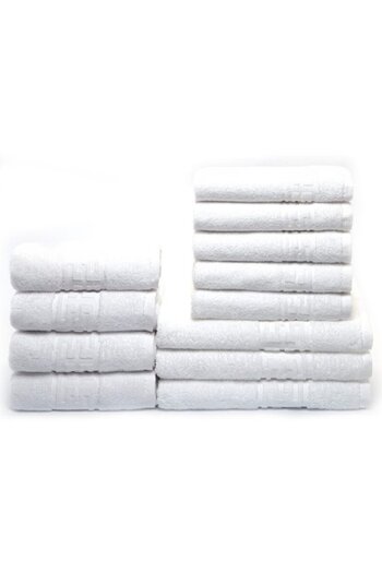 OEM Set 12 Bath Towels, Cotton, Greek Border Design, 500g/m², White