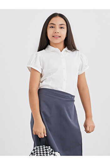 Styli Girls Off White Cotton Puff Sleeves Shirt
