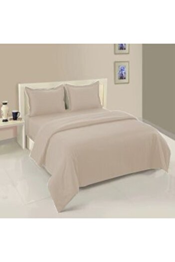 HomePuls Bed Linen with Elastic Sheet Damask Polycotton Stripe 1 cm for Mattress 180x200 cm Cappuccino Beige