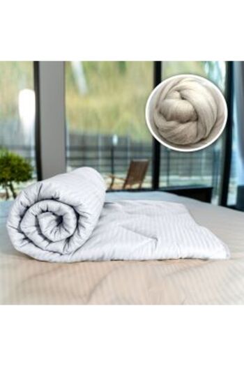 Ralex Quilted Wool Winter Blanket with 100% Cotton Damask Cover, 200 x 215 cm, White