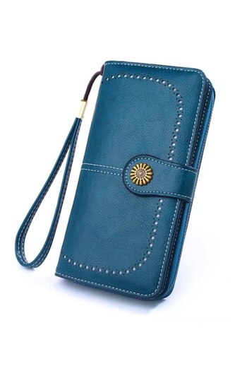 OEM Women's wallet, large, premium ecological leather, with strap, canary blue, 195x105x35mm